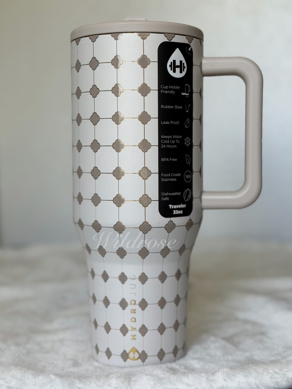 Hydrojug 32OZ MOSAIC White Beige Tan + Gold Accent tile Traveler Limited Edition